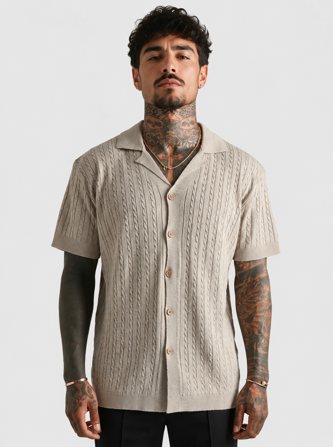 Men’s Knit Button-Up Short Sleeve Shirt