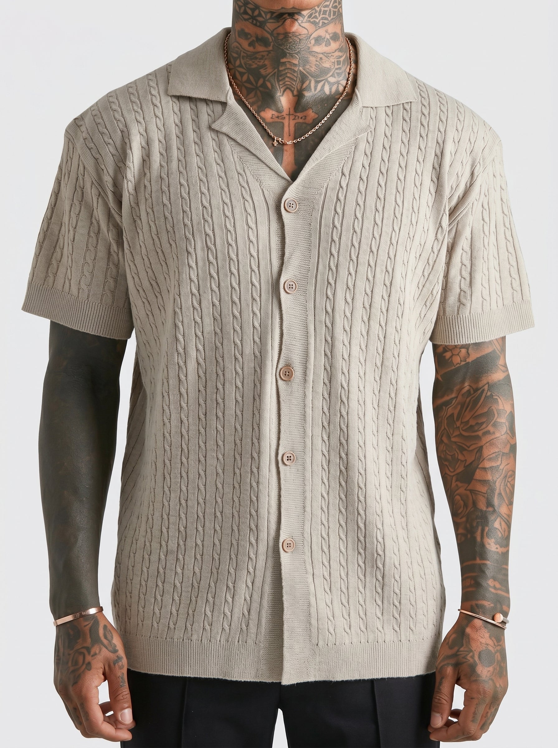 Men’s Knit Button-Up Short Sleeve Shirt